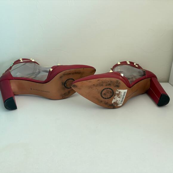 Adrienne Vittadini Red Studded T-Strap Block Heels Back Zip - Picture 12 of 12